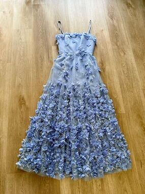 helsi audrey blue 3d floral applique embroidered maxi sun dress size XS NEW